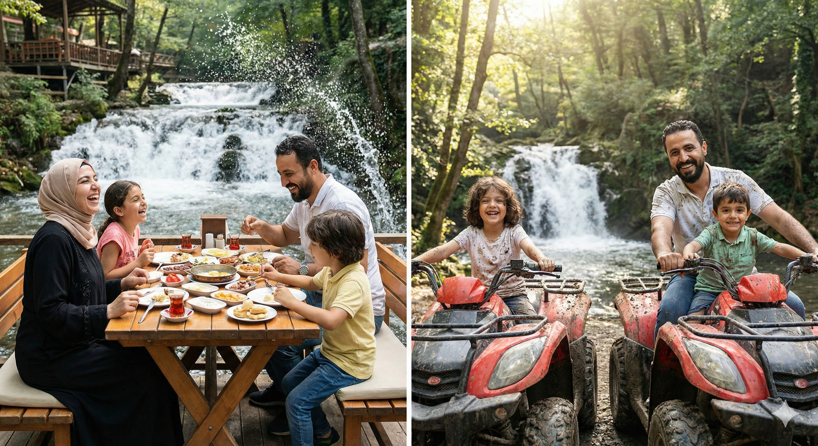Happy family enjoying nature and activities at Masukiye Waterfall during a private guided tour.