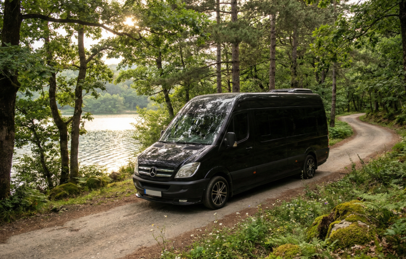 VIP-Familientransfer nach Sapanca: Mercedes Sprinter Minibus in der Natur.