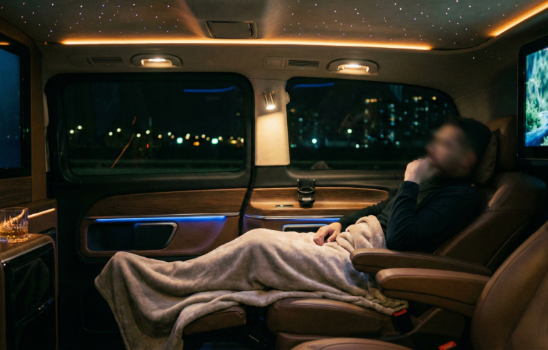 Comfortable and private interior of a VIP transfer vehicle tailored for medical tourists and post-surgery recovery.